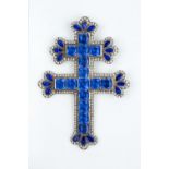 A PASTE CROSS PENDANT, modelled as the Cross of Lorraine/Patriarchal Cross, centred with channels of