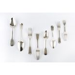 A MATCHED SERVICE OF 19TH CENTURY SILVER FIDDLE PATTERN FLATWARE, comprising four tablespoons, six