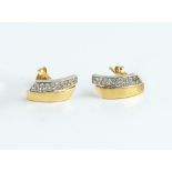 A PAIR OF DIAMOND SET EARRINGS, each two colour panel pavé set with round brilliant-cut diamonds, on