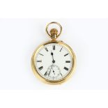AN EDWARDIAN 18CT GOLD OPEN FACE POCKET WATCH, the circular white dial with Roman numerals and