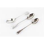 A PAIR OF WILLIAM IV SILVER FIDDLE PATTERN GRAVY SPOONS, by William Eaton, London 1830, and a George