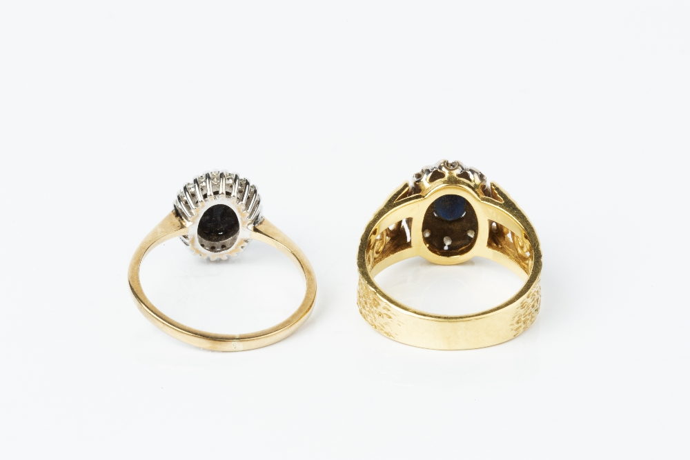 TWO SAPPHIRE AND DIAMOND CLUSTER RINGS, the first centred with an oval mixed-cut sapphire and - Image 3 of 3