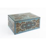 AN EARLY VICTORIAN TURQUOISE TORTOISESHELL AND BRASS BOULLE MARQUETRY TOILET BOX, inlaid in mother