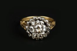 A 19TH CENTURY DIAMOND CLUSTER RING, designed as a cluster of graduated rose-cut diamonds in