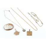 A COLLECTION OF JEWELLERY, comprising a 9ct gold ingot pendant by Jack Spencer, hallmarked for