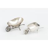 AN EDWARDIAN SILVER MINIATURE MODEL of a wheelbarrow, by Adie & Lovekin Ltd, Birmingham 1909, 7cm