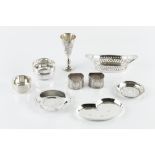 A SMALL COLLECTION OF SILVER, comprising a late Victorian pierce decorated oval sweetmeat basket, by
