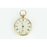 A 19TH CENTURY 18CT GOLD OPEN FACE POCKET WATCH, the circular white dial with Roman numerals and