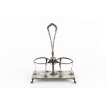 AN ITALIAN SILVER DECANTER STAND, the rectangular base with ropetwist edge, central handle and