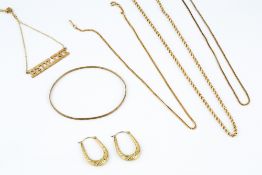 A COLLECTION OF 9CT GOLD JEWELLERY, comprising a belcher-link chain, a curb-link chain, a foxtail-