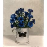 Audrey Johnson (1918-2010) Blue Flowers, 1966 signed and dated (lower right) oil on board 19 x