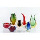 Murano Seven cased glass vases tallest 18cm high (7).