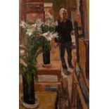 William Bowyer (1926-2015) Self portrait with flowers signed (lower right) oil on canvas 73 x