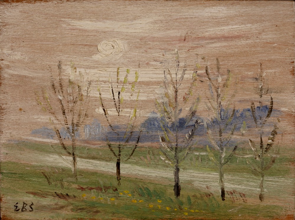 Elinor Bellingham-Smith (1906-1988) Trees signed with initials (lower left) oil on board 9 x 12cm.