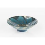 Jonathan Chiswell Jones (b.1944) Bowl reduction fired lustre in blue and turquoise painted potter'