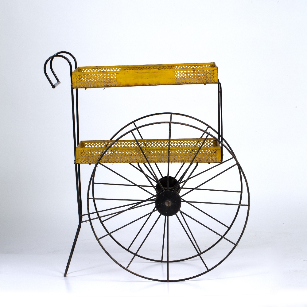 Attributed to Mathieu Mategot Trolley, circa 1950 two tiers, metal with yellow and black paint - Image 3 of 3