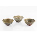 Charles Bound (b.1939) Three bowls wood-fired impressed potter's seals 18.5cm, 18cm, and 20.5cm