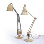 Herbert Terry & Sons Two Anglepoise lamps cream painted one with moulded manufacturer's marks (2).