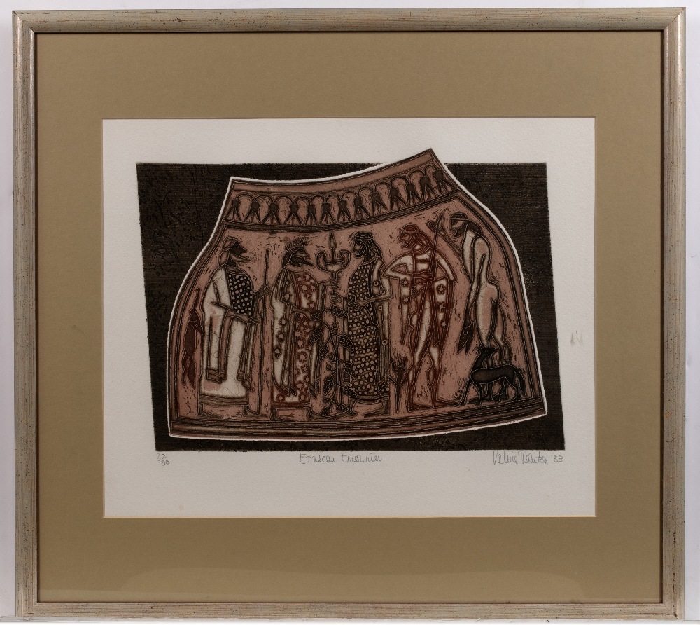Valerie Thornton (1931-1991) Etruscan Warriors and Etruscan Encounter, 1983 both signed, titled, and - Image 3 of 6