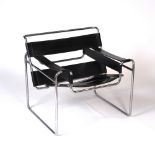 After Marcel Breuer (1902-1981) B33 Wassily armchair black leather seat on tubular frame 73cm