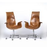 Fabricius & Kastholm for Kill International A pair of Bird chairs, designed in 1960 tan leather
