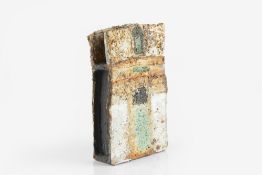Robin Welch (1936-2019) Slab vessel stoneware, with textured blocks of coloured glaze impressed