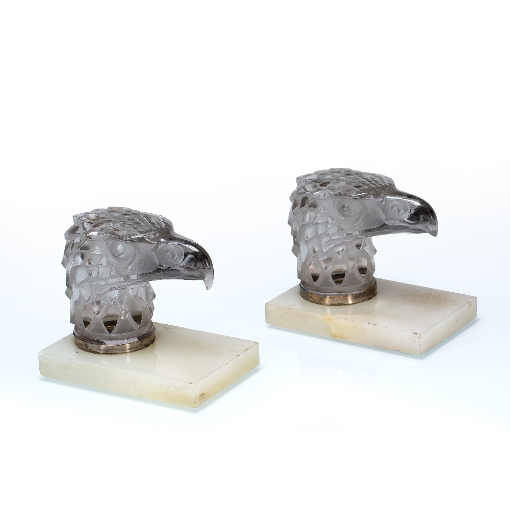 René Lalique (1860-1945) A pair of Tete D'Aigle car mascots, circa 1930 frosted glass on hardstone - Image 2 of 5