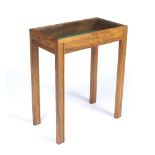 Ian Wellens (Contemporary) Display table walnut frame with glass top 81cm high, 66cm wide.