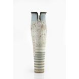 Robin Welch (1936-2019) Tall vessel stoneware, the rim with rectangular cuts, the body with textured