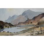 Edward Wesson (1910-1983) Mountain lake scene signed (lower left) watercolour 30 x 50cm.