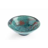 Alan Caiger-Smith (1930-2020) Bowl, 1984 red lustre over turquoise ground and incised lines