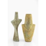 Chris Carter (b.1945) Two Cycladic vessels oxidised glazes impressed potter's seals 23cm and 34cm