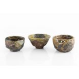 Charles Bound (b.1939) Three small bowls wood-fired impressed potter's seals 11cm, 12cm, and 13cm