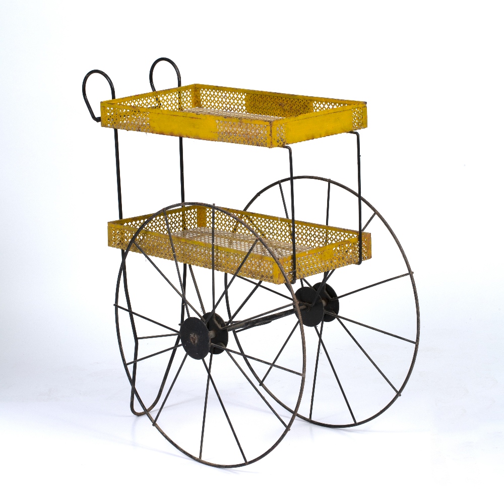 Attributed to Mathieu Mategot Trolley, circa 1950 two tiers, metal with yellow and black paint - Image 2 of 3