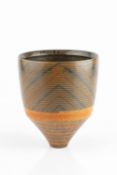 Duncan Ross (b.1943) Vase burnished terra sigillata with geometric pattern above bands of orange