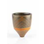 Duncan Ross (b.1943) Vase burnished terra sigillata with geometric pattern above bands of orange