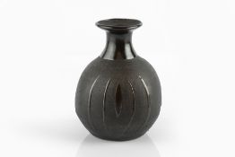 Janet Leach (1918-1997) at Leach Pottery Vase the body with matte black glaze beneath raised