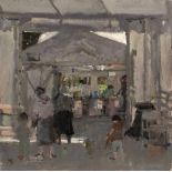 Thomas John Coates (b.1941) The Market signed with initials (lower left) oil on board 30 x 30cm,