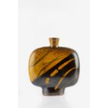 Clive Bowen (b.1943) Moon flask slip-decorated with honey and dark glaze 36cm high.