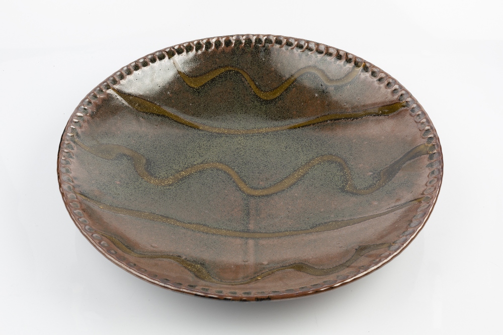 Edward Hughes (1953-2005) Charger tenmoku, pressed edges, wave decoration impressed potter's seal - Image 2 of 3