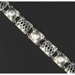 Murrle Bennett & Co. Panel bracelet pierced and hammered design with blister pearl and bead