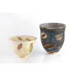 Stephanie Redfern (Contemporary) Two bowls blue and ochre glaze with bronze leaf decoration both