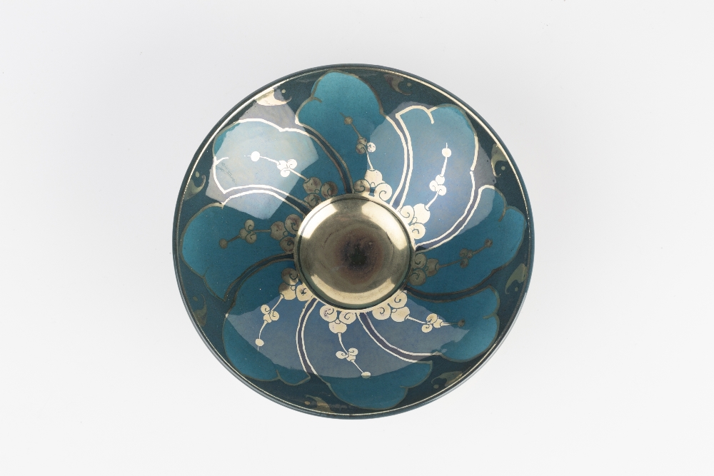 Jonathan Chiswell Jones (b.1944) Bowl reduction fired lustre in blue and turquoise painted potter' - Image 2 of 3