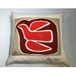 Breon O'Casey (1928-2011) Cushion embroidered with a red bird signed (lower right) produced in a
