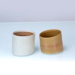 Jane Hamlyn (b.1940) Two vessels salt-glazed in white and ochre impressed potter's seals 12cm and