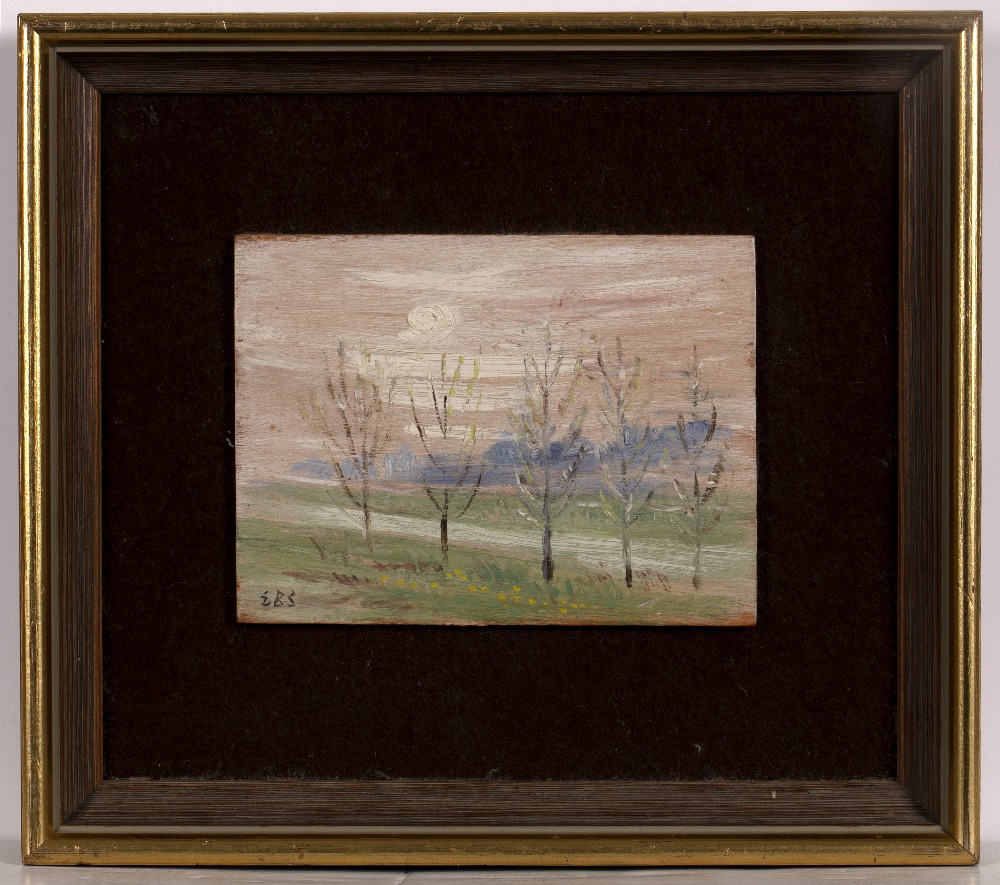 Elinor Bellingham-Smith (1906-1988) Trees signed with initials (lower left) oil on board 9 x 12cm. - Image 2 of 3