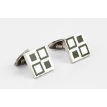 Magnus Steffensen for Georg Jensen Mosaic cufflinks each square panel with green enamel geometric