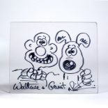 Nick Park (b.1958) Wallace and Gromit signed and titled ink on glass panel 13 x 15cm.
