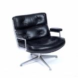 Charles and Ray Eames ES108 'Lobby' chair black leather seat over aluminium frame 77cm high, 72cm
