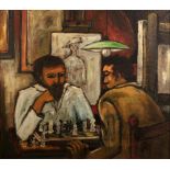 Pierre Goossens (b.1931) Chess Players signed (lower left), dated (to reverse) oil on canvas 79 x